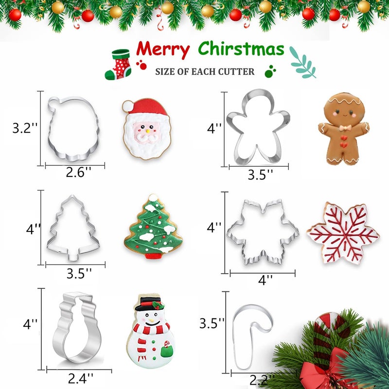 Q-BAKER Large Christmas Cookie Cutters, 4" Holiday Cookie Cutters Shape with Recipe Instruction Gingerbread Men,Christmas Tree,Snowflake, Candy Cane,Santa Face and Snow Man for Baking - Image 2